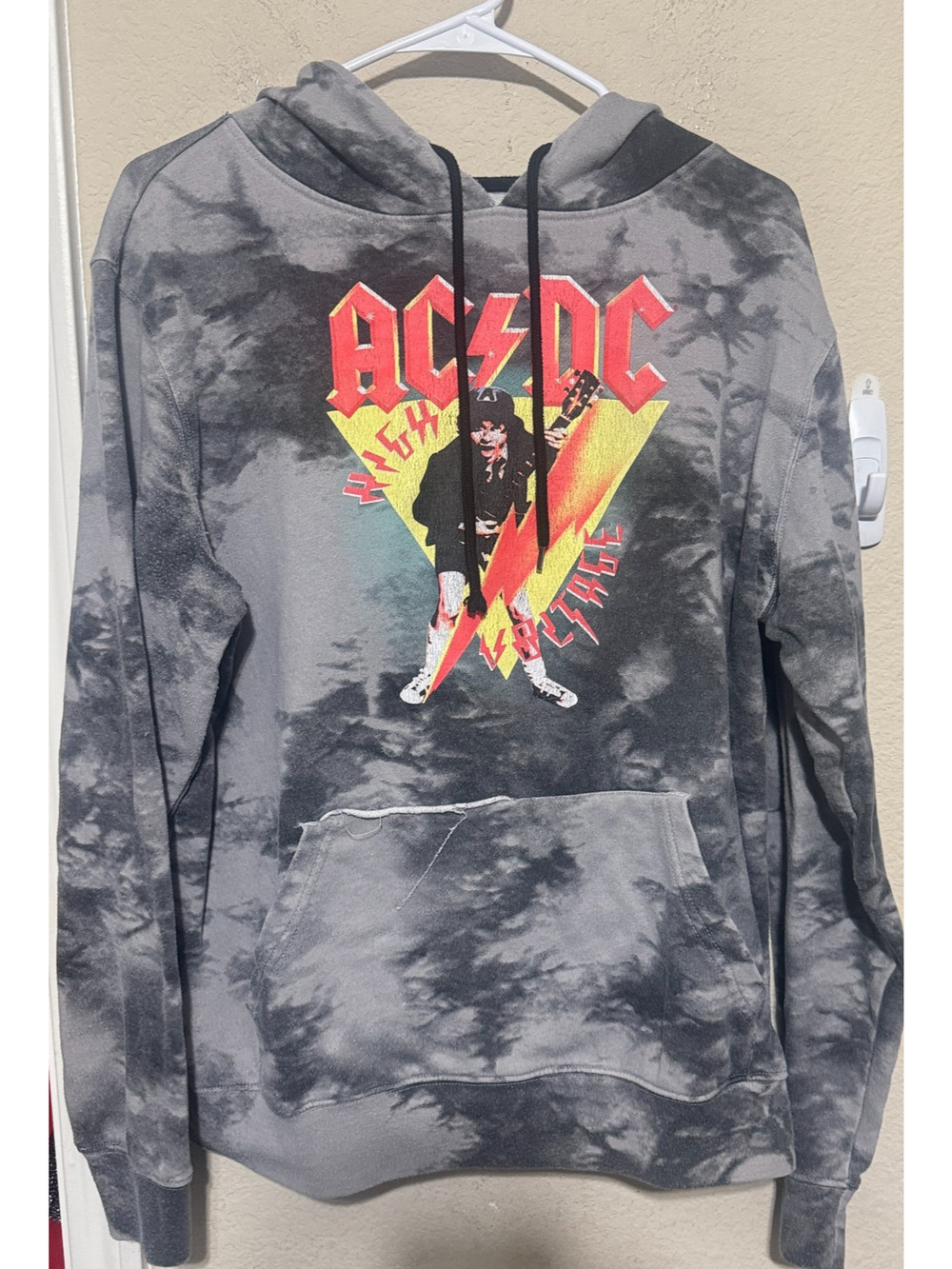 AC/DC Hoodie Pullover Sweatshirt High Voltage Band Distressed Tie Dye‎ Mens M